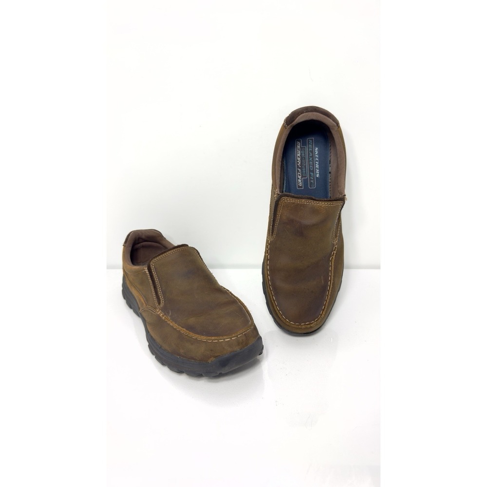 Skechers Braver Rayland Slip On Shoes Mens Sz 12 Brown Leather Loafer